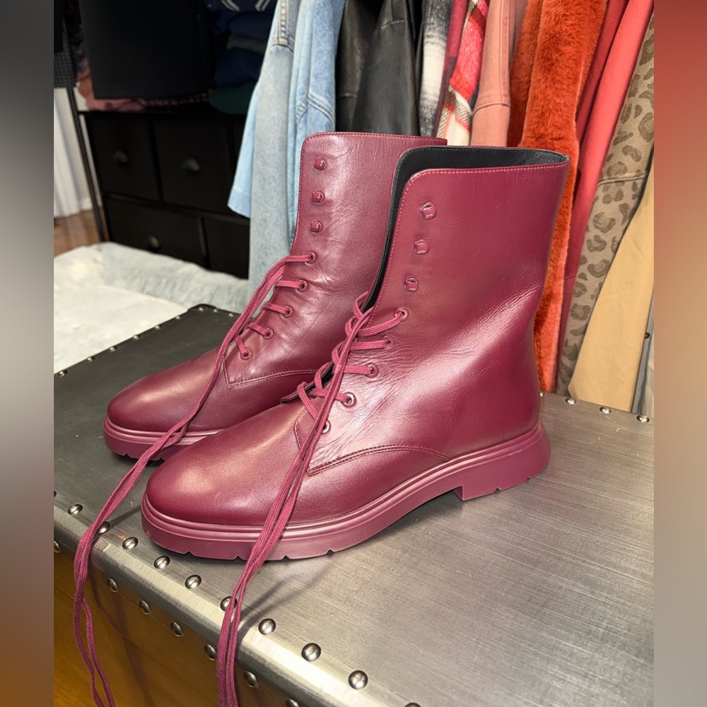 Stuart Weitzman Burgundy Wine Combat Boots